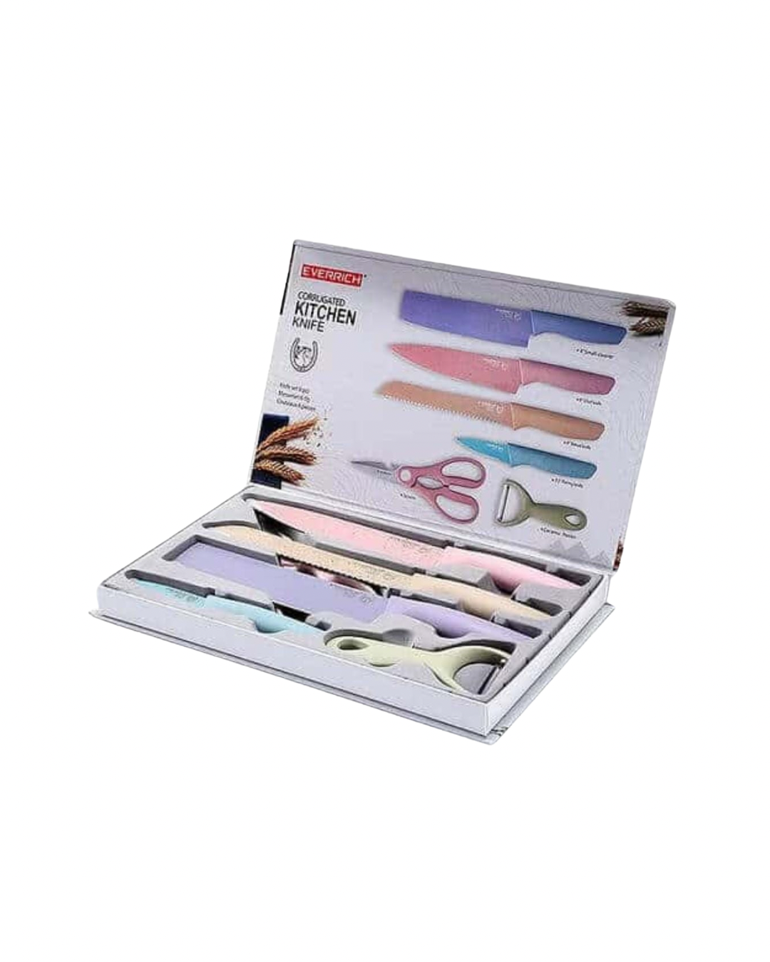 Everrich Pastel 6-Piece Corrugated Kitchen Knife Set