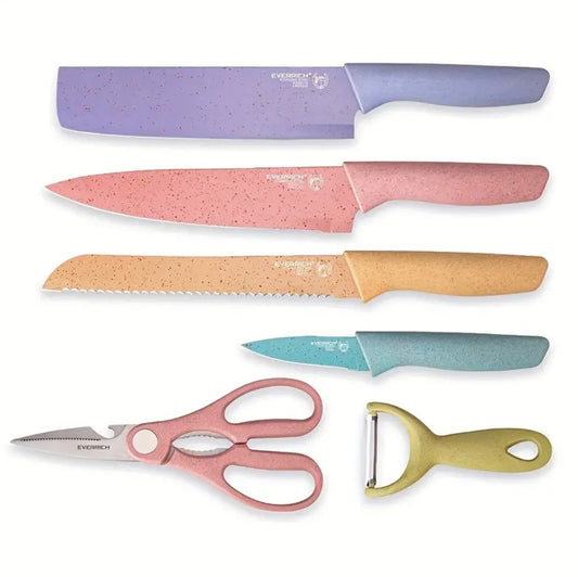 Everrich Pastel 6-Piece Corrugated Kitchen Knife Set