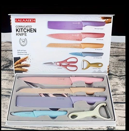 Everrich Pastel 6-Piece Corrugated Kitchen Knife Set