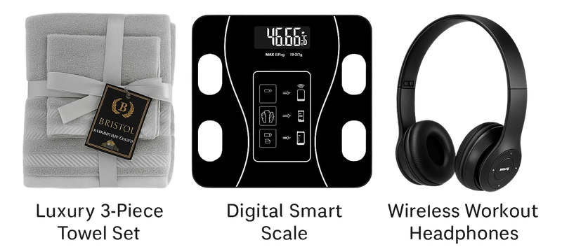 Ultimate Fitness Bundle – Scale + Towel + Headphones