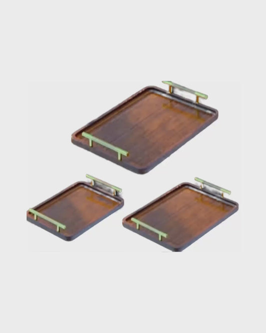 3pc Modern Wood-Finish Tray Set